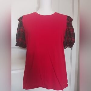 Tommy Hilfiger - Red Plaid Sleeve Women's Top